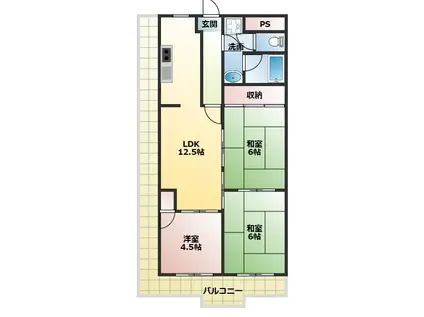 ＪＲ片町線 鴻池新田駅 徒歩10分 9階建 築37年(3LDK/1階)の間取り写真