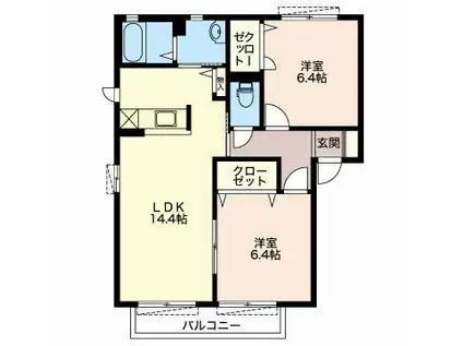 サニーヒル阿礼B棟(2LDK/1階)の間取り写真