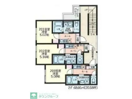 フルセイル雑色(1K/2階)の間取り写真