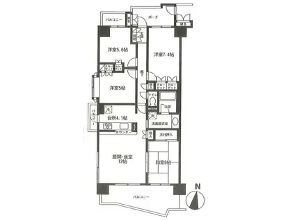 エステスクエア千葉B棟(4LDK/13階)の間取り写真