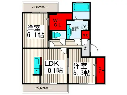 グランドゥール シャルマン(2LDK/3階)の間取り写真