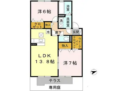 エステート光 D棟(2LDK/1階)の間取り写真