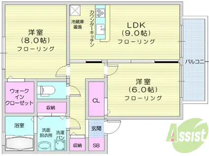 ラルーナⅡ(2DK/1階)の間取り写真