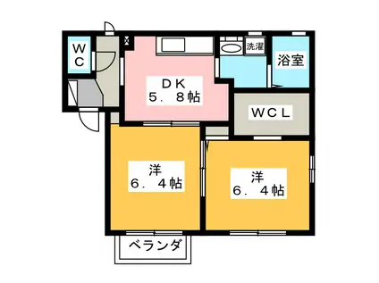 アヴェニール あい B(2K/2階)の間取り写真