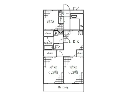 ドエルリバーサイド大島(3DK/2階)の間取り写真