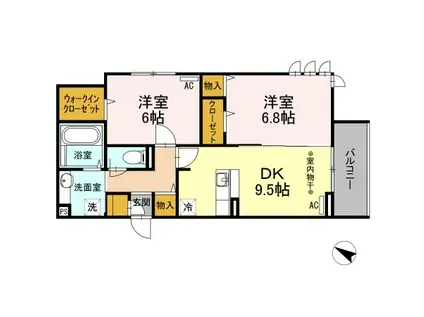 パレスグランディオーサ(2DK/2階)の間取り写真