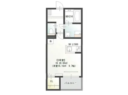  LIEN広中新開(1K/3階)の間取り写真