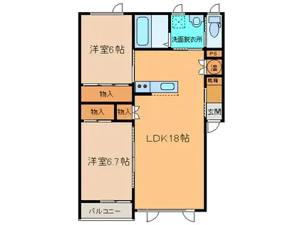 GRAND OAKI(2LDK/2階)の間取り写真