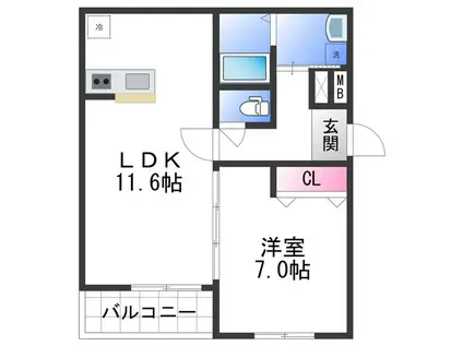 ラフィーネ石本II(1LDK/1階)の間取り写真