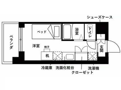 ウエリスアイビー世田谷仙川(ワンルーム/4階)の間取り写真