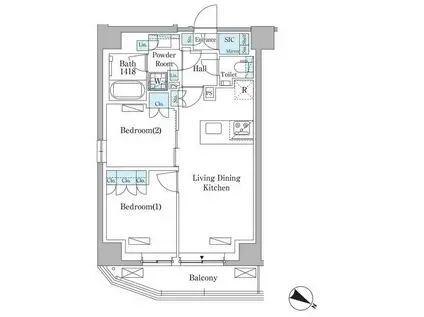 パークアクシス赤坂山王(2LDK/13階)の間取り写真