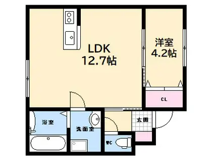 ダグラス・バレット上の浜(1LDK/1階)の間取り写真