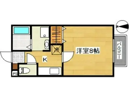 パセオステーブルKM水の森(1K/1階)の間取り写真