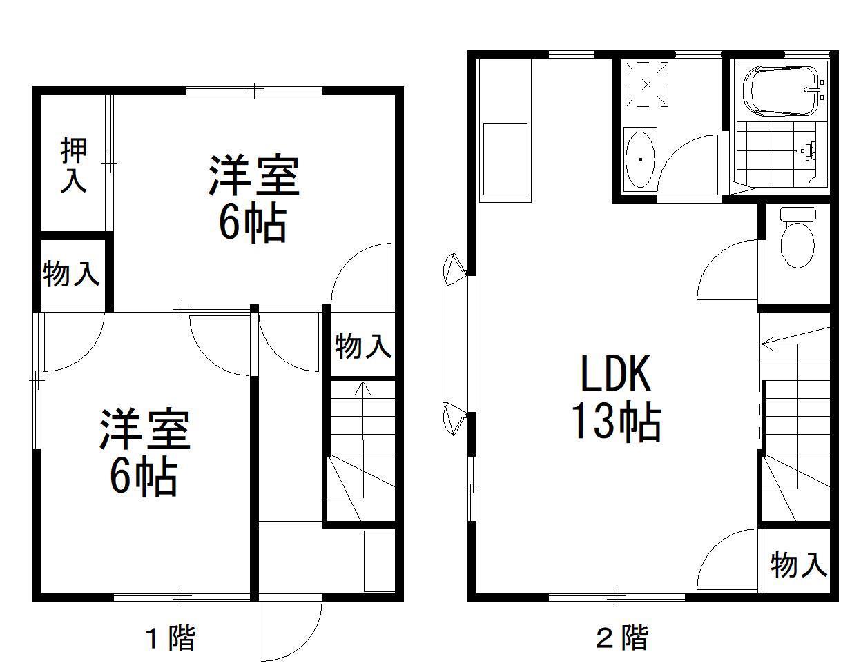 鼻高テラスハウスD(2LDK/1階)の間取り写真