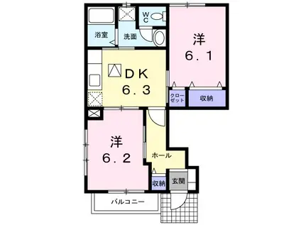 さくら B 相生町(2DK/1階)の間取り写真