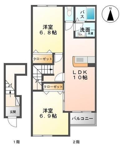アジュール(2LDK/2階)の間取り写真