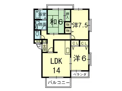 サンビレッジ平成A棟(3LDK/1階)の間取り写真