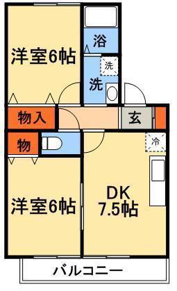アベニュー(2DK/1階)の間取り写真
