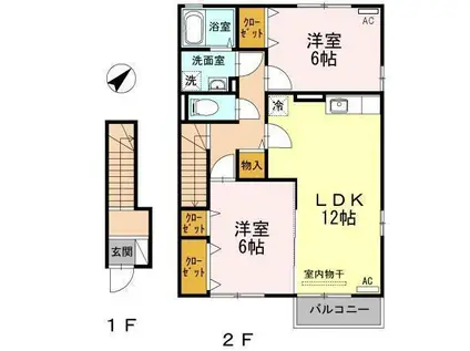 ファミリエ A(2LDK/2階)の間取り写真
