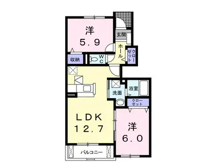 アルメール A棟(2LDK/1階)の間取り写真