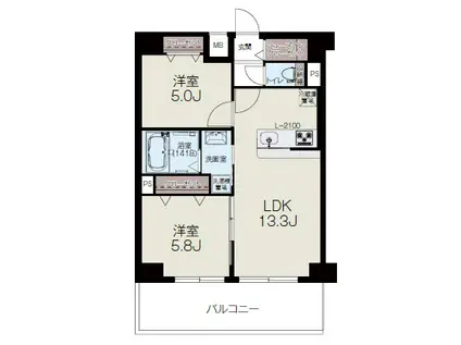 ELGRAND久留米(2LDK/5階)の間取り写真