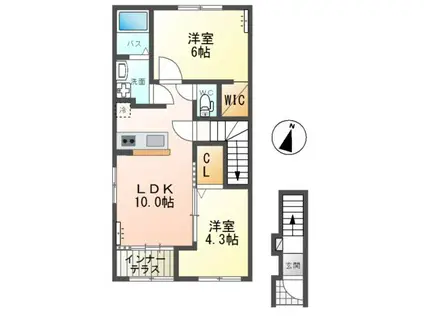 那珂市菅谷字大木内アパート(2LDK/2階)の間取り写真