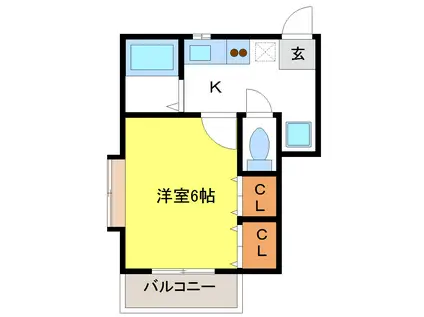 プチパレス銀杏(1K/1階)の間取り写真