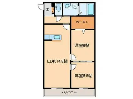 アンソレイエ(2LDK/3階)の間取り写真