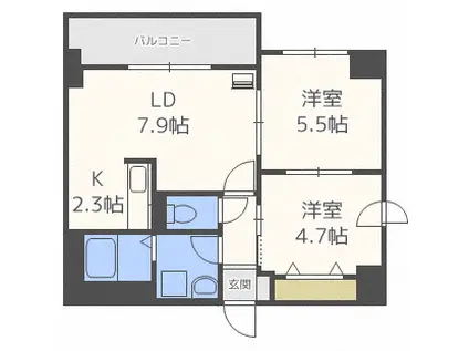 LEE北9条(2LDK/10階)の間取り写真