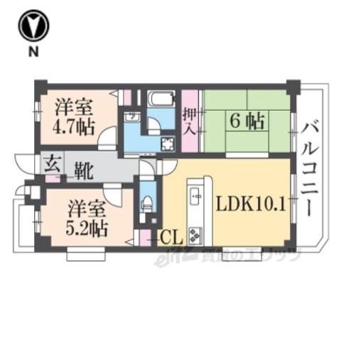 バンベール生駒(3LDK/4階)の間取り写真