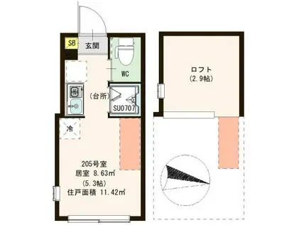ハーモニーテラス練馬春日町(ワンルーム/2階)の間取り写真