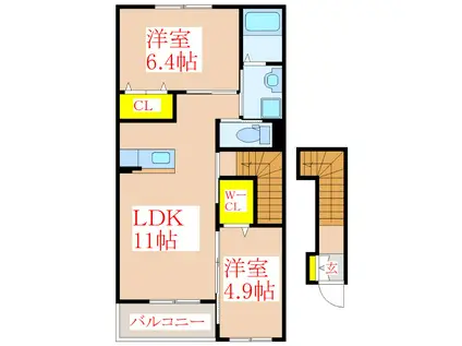 ラシードレーヴ(2LDK/2階)の間取り写真