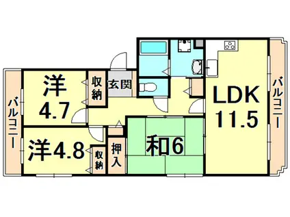 キャナル西宮(3LDK/4階)の間取り写真