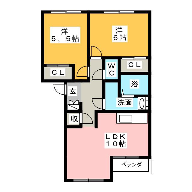 グランベルハウス(2LDK/2階)の間取り写真