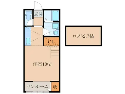 ヴィラローズ体育大前(ワンルーム/2階)の間取り写真