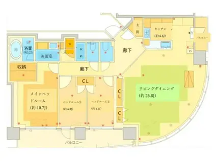 パークコート赤坂檜町ザ タワー(3LDK/6階)の間取り写真