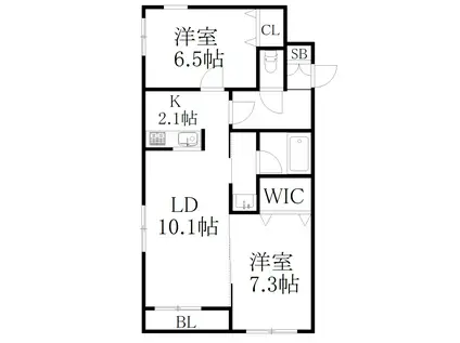 スイスコテージ(2LDK/3階)の間取り写真