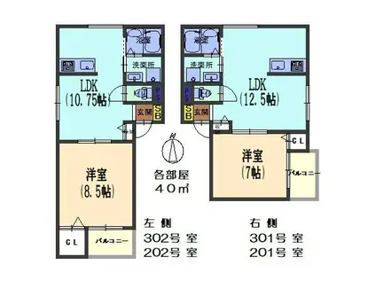 サン・フローリッシュ(1LDK/2階)の間取り写真