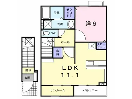プラシード・カーサ(1LDK/2階)の間取り写真