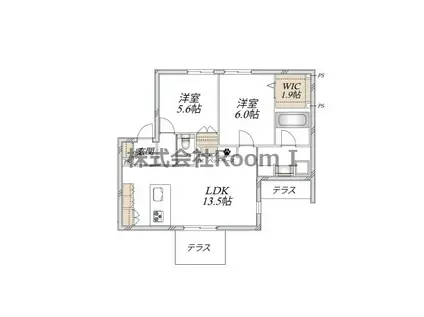 大阪市東淀川区上新庄2丁目ヘー(2LDK/1階)の間取り写真