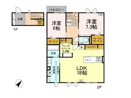 グランソラナ軽井沢(2LDK/2階)の間取り写真
