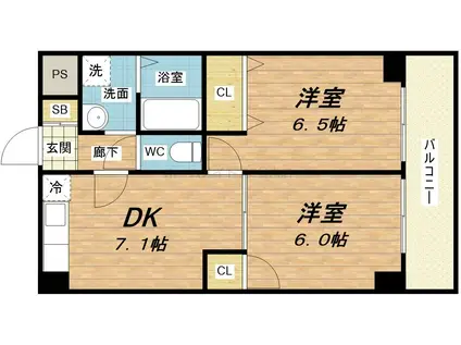 ファネリ上畑(2DK/3階)の間取り写真