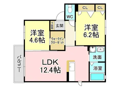 シャーメゾン谷町(2LDK/2階)の間取り写真