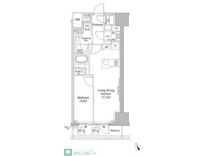ザ・パークハビオ日本橋茅場町(1LDK/8階)の間取り写真