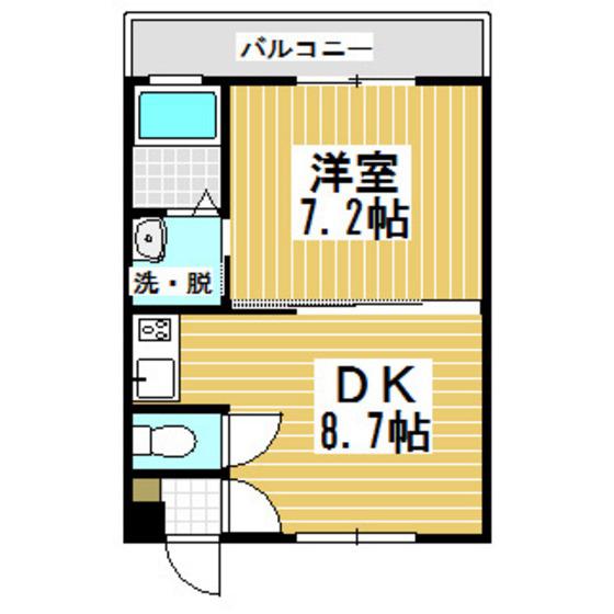 ハイツグリンサイド絵鞆(1DK/2階)の間取り写真