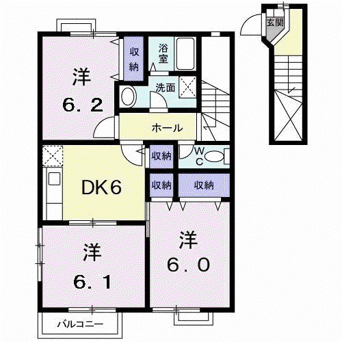 ロイヤル雑賀(3DK/2階)の間取り写真