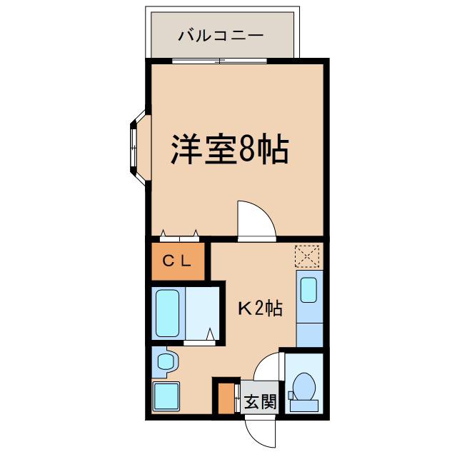 フェヴァリーE(1K/2階)の間取り写真