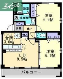 シャルム(2LDK/2階)の間取り写真
