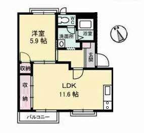 ビューモンド(1LDK/2階)の間取り写真