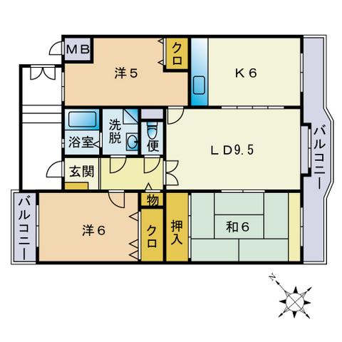 ローヤルマンション筑紫丘(3LDK/1階)の間取り写真